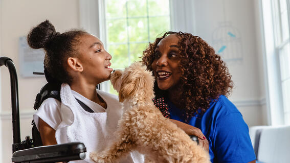 Wish kid Shanya and Barbara with Fluffy