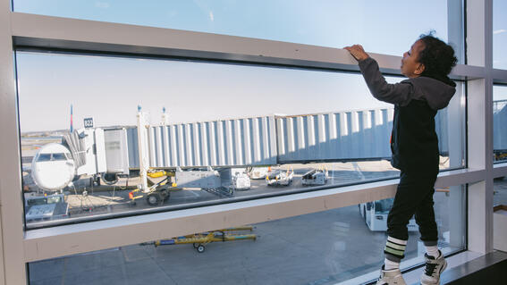 Nemo looking out at planes