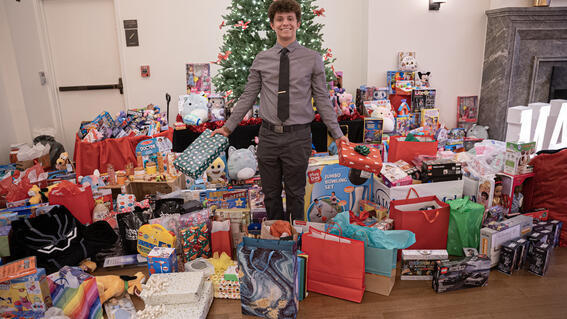 Jude with presents for other children