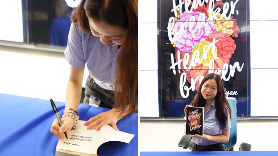 Ziyan smiles, posing with her book at her wish celebration and book signing. 