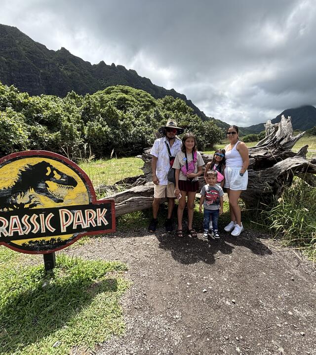 Miranda and her family at Jurassic Park