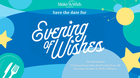 FY27 Evening of Wishes digital banner on color background with blue and green colors 