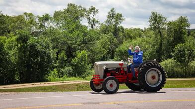rae on tractor