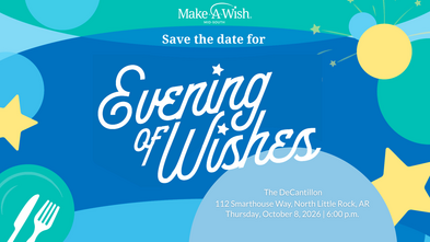 FY27 Evening of Wishes digital banner on color background with blue and green colors 