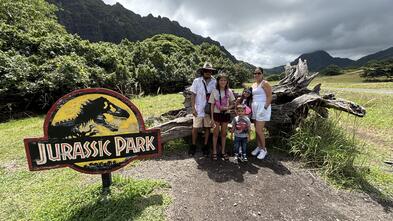 Miranda and her family at Jurassic Park