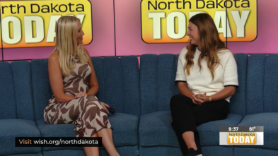 Tatum Miller and Olivia Richards, Child Life Specialist sitting on the couch at North Dakota Today.