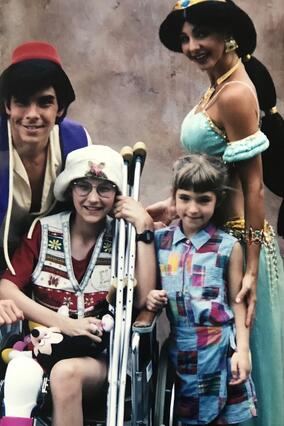 Wish alum Jen with sister, Aladdin and Jasmine