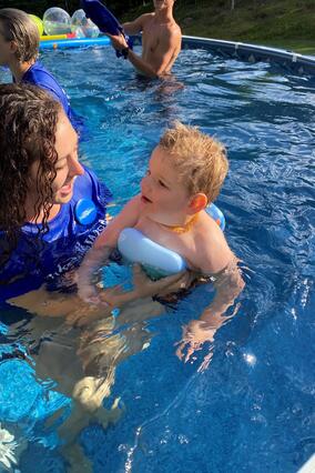 Anthony celebrates his pool wish