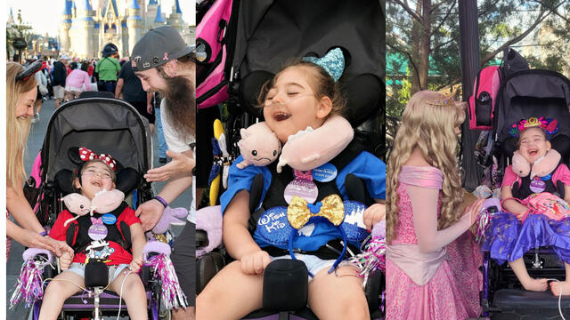 Three photos of Norah at Disney World